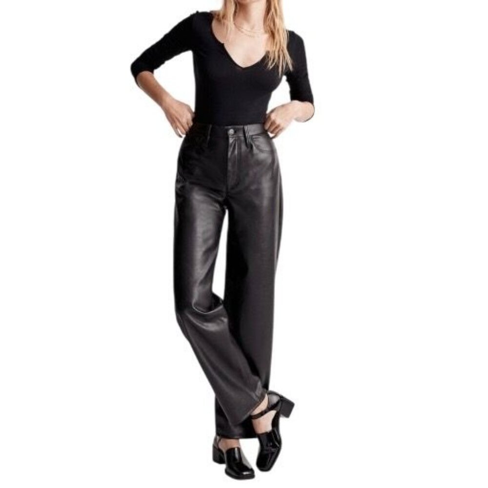 Madewell Womens Faux Leather High-Rise Vintage Straight Pants Size 29 Black